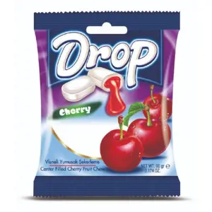 DROP Sour Cherry měkké žvýkací bonbony s višňovou náplní 90g