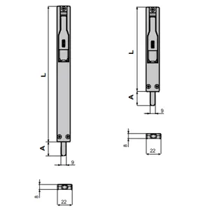 Fapim 3722BA stříbrná - zástrč do profilu překlápěcí, výsuv 35 mm, rozměry 225x22x8 mm