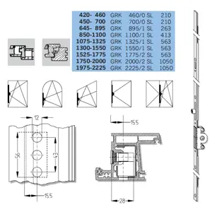 GRK SL převod.lišta Označení kování: GRK 1550/1 SL, G 563, FFH 1300-1550