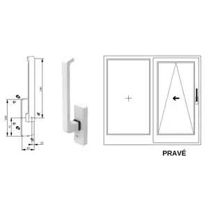 Klika pro posuvné dveře G-U Barva: Bílá RAL 9016, Varianta: Pravá