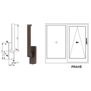 Klika pro posuvné dveře G-U Barva: UC3 střední hnědá, Varianta: Pravá