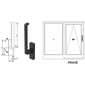 Klika pro posuvné dveře G-U Barva: UC5 tmavě hnědá RAL 8022, Varianta: Pravá