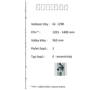 Lišta převodu ROTO NX - konstantní Typ / Výška křídla / Počet čepů: Gr. 1290 / 1201-1400 / 1, Typ čepu: E - excentrický