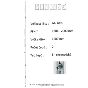 Lišta převodu ROTO NX - konstantní Typ / Výška křídla / Počet čepů: Gr.1890 / 1801-2000 / 2, Typ čepu: E - excentrický