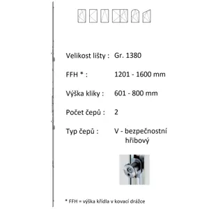 Lišta převodu ROTO NX - variabilní Typ / Výška křídla / Počet čepů: Gr.1380 / 1201-1600 / 2, Typ čepu: V - hřibový bezpečnostní