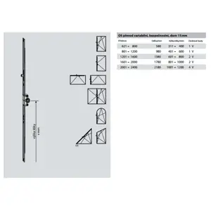 ROTO NT - Převod variabilní, bezpečnostní, dorn 15 mm, čep V Výška v kovací drážce: GR 1380; 1201 - 1600; 2V; délka 138 cm