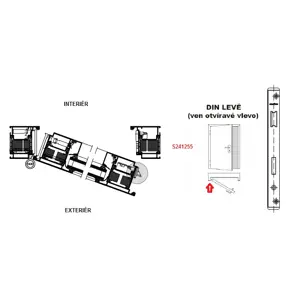 SCHÜCO Dveřní zámek pro AL dveře P/L - S241255/S241256 Strana pantů ( při pohledu na panty ): Levá, Otevíravost dveří: Ven