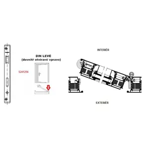 SCHÜCO Dveřní zámek pro AL dveře P/L - S241255/S241256 Strana pantů ( při pohledu na panty ): Levá, Otevíravost dveří: Dovnitř