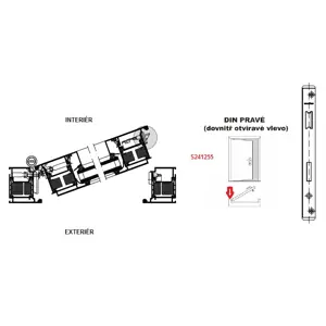 SCHÜCO Dveřní zámek pro AL dveře P/L - S241255/S241256 Strana pantů ( při pohledu na panty ): Pravá, Otevíravost dveří: Dovnitř