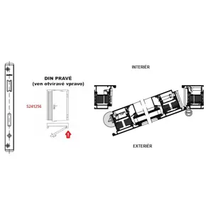 SCHÜCO Dveřní zámek pro AL dveře P/L - S241255/S241256 Strana pantů ( při pohledu na panty ): Pravá, Otevíravost dveří: Ven