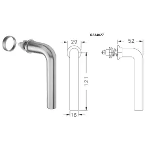 SCHÜCO Okenní klika pro hliníková okna Barva: INOX-leštěná nerez